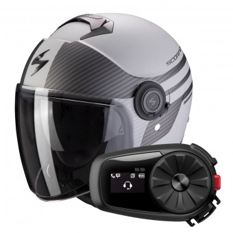 Open Face Scorpion Exo City Moda Matt Silver Black + Kit Bluetooth Sena 5S Solo