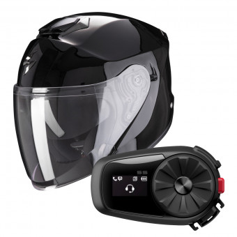 Open Face Scorpion Exo S1 Black + Kit Bluetooth Sena 5S Solo