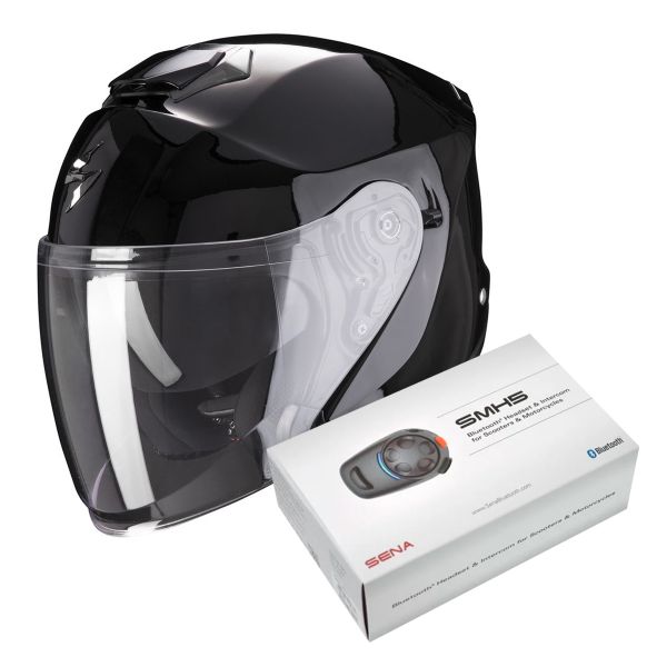 Open Face Scorpion Exo S1 Black + Kit Bluetooth Sena SMH5 Solo