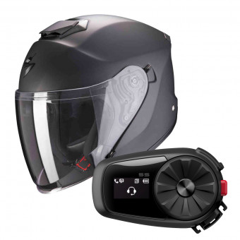 Open Face Scorpion Exo S1 Matt Anthracite + Kit Bluetooth Sena 5S Solo