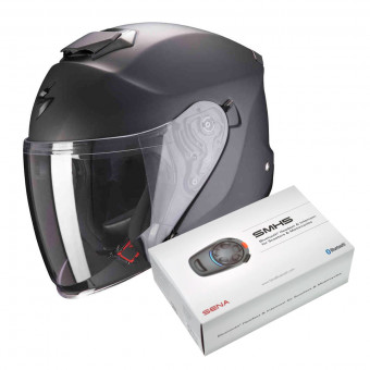 Open Face Scorpion Exo S1 Matt Anthracite + Kit Bluetooth Sena SMH5 Solo