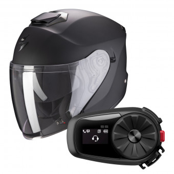 Open Face Scorpion Exo S1 Matt Black + Kit Bluetooth Sena 5S Solo