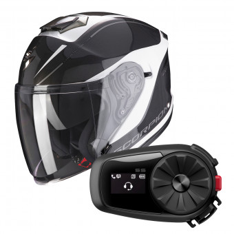 Open Face Scorpion Exo S1 Shadow White Silver + Kit Bluetooth Sena 5S Solo