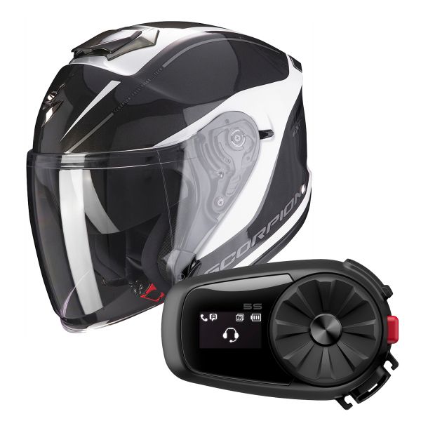 Open Face Scorpion Exo S1 Shadow White Silver + Kit Bluetooth Sena 5S Solo