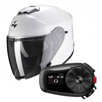 Open Face Scorpion Exo S1 White + Kit Bluetooth Sena 5S Solo