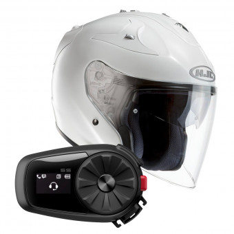 Open Face HJC FG-Jet White + Kit Bluetooth Sena 5S Solo