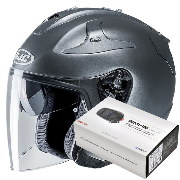 Pack Helmet + Systems HJC FGJet Semi Mat Titanium