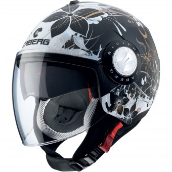 Open Face Caberg Riviera V3 Floral Matt Black White Gold