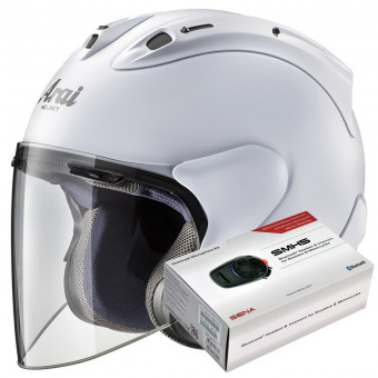 Open Face Arai SZ-R Vas Matt White + Bluetooth Kit Sena SMH5