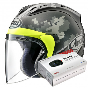 Open Face Arai SZ-R Vas Mimetic Black + Bluetooth Kit Sena SMH5