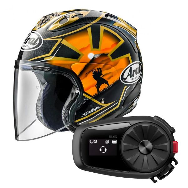Open Face Arai SZ-R Vas Pedrosa Spirit Gold + Kit Bluetooth Sena 5S Solo