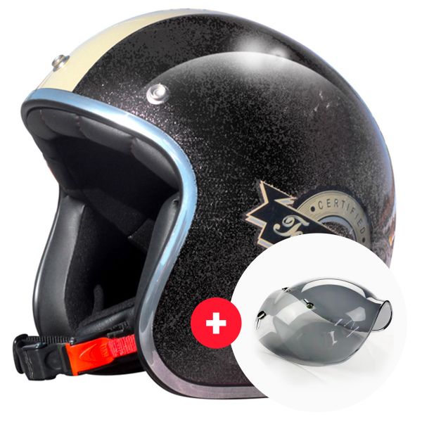 Open Face Torx Wyatt Famous Glitter Black + Wyatt Bubble 3 Studs Visor