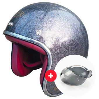 Open Face Torx Wyatt Glitter Anthracite + Wyatt Bubble 3 Studs Visor