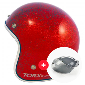 Open Face Torx Wyatt Glitter Big Red + Wyatt Bubble 3 Studs Visor