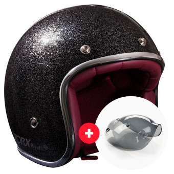 Open Face Torx Wyatt Glitter Black + Wyatt Bubble 3 Studs Visor