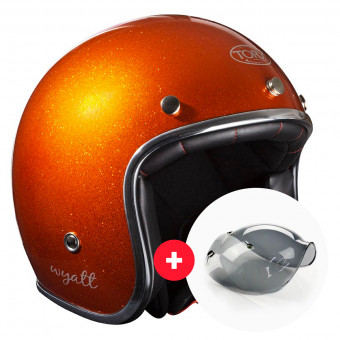 Open Face Torx Wyatt Glitter Orange + Wyatt Bubble 3 Studs Visor