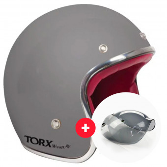 Open Face Torx Wyatt Matt Grey + Wyatt Bubble 3 Studs Visor