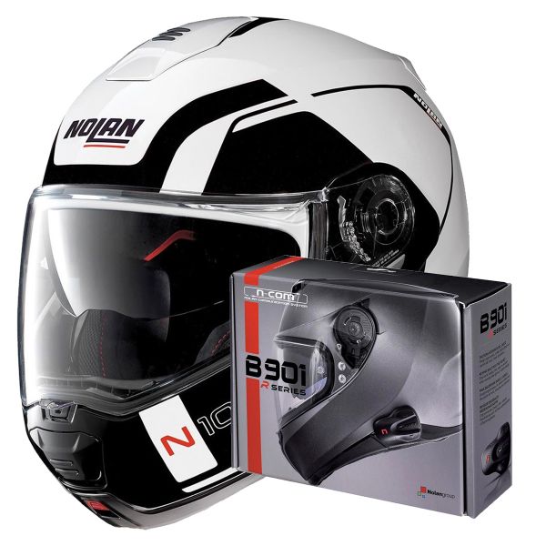 Flip Up Nolan N100 5 Consistency N-Com Metal White 19 + Kit Bluetooth B901 R