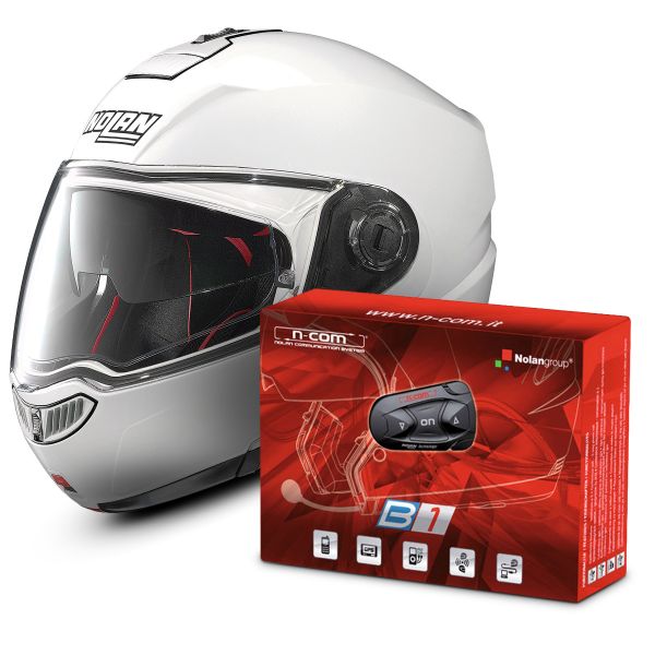 Flip Up Nolan N104 Absolute Classic N-Com White 5 + B1 Bluetooth Kit