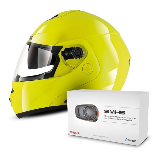 Flip Up Shark Openline Prime Hi-Vis YKY Pinlock + Sharktooth Bluetooth Kit