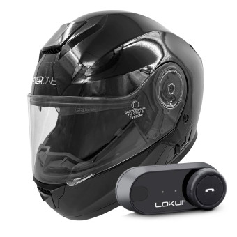 Flip Up Everone M72R Shiny Black + Kit Bluetooth Lokui K30