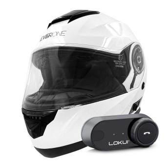 Flip Up Everone M72R Shiny White + Kit Bluetooth Lokui K30