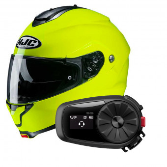 Flip Up HJC C91 Fluo Green + Kit Bluetooth 5S Solo