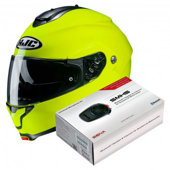 Flip Up HJC C91 Fluo Green + Kit Bluetooth SMH5 Solo
