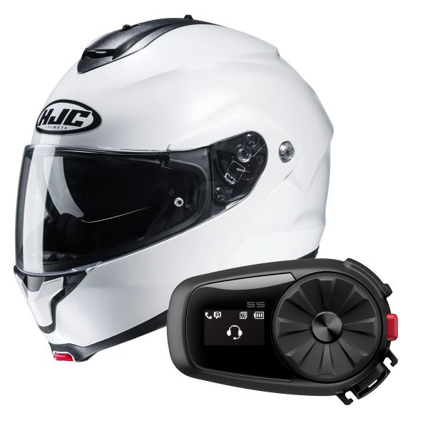 Flip Up HJC C91 Pearl White + Kit Bluetooth 5S Solo