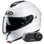 Casque Flip Up HJC C91N Pearl White + Kit Bluetooth Lokui K30