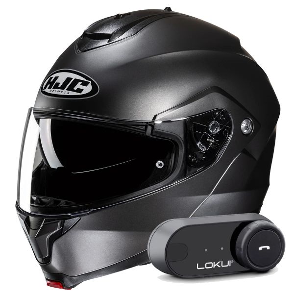 Flip Up HJC C91N Semi Flat Titanium + Kit Bluetooth Lokui K30