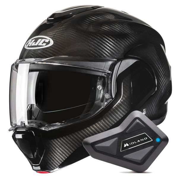 Flip Up HJC F100 Carbon Black + Kit Bluetooth BT Mini