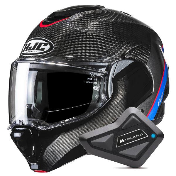 Flip Up HJC F100 Carbon Stan MC21 + Kit Bluetooth BT Mini