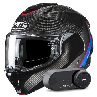 Casque Flip Up HJC F100 Carbon Stan MC21 + Kit Bluetooth Lokui K30