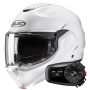 Casque Flip Up HJC F100 Pearl White + Kit Bluetooth 5S Solo