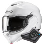 Casque Flip Up HJC F100 Pearl White + Kit Bluetooth BT Mini