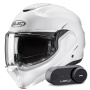 Casque Flip Up HJC F100 Pearl White + Kit Bluetooth Lokui K30