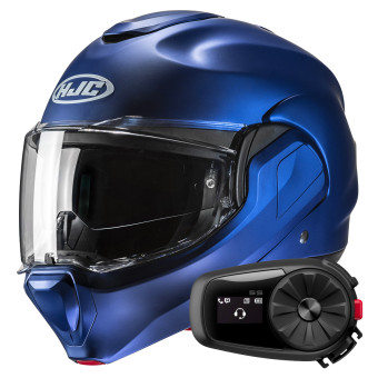 Flip Up HJC F100 Semi Flat Metallic Blue + Kit Bluetooth 5S Solo
