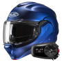 Casque Flip Up HJC F100 Semi Flat Metallic Blue + Kit Bluetooth 5S Solo