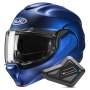 Casque Flip Up HJC F100 Semi Flat Metallic Blue + Kit Bluetooth BT Mini