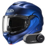 Casque Flip Up HJC F100 Semi Flat Metallic Blue + Kit Bluetooth Lokui K30