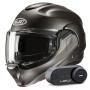 Casque Flip Up HJC F100 Semi Flat Titanium + Kit Bluetooth Lokui K30