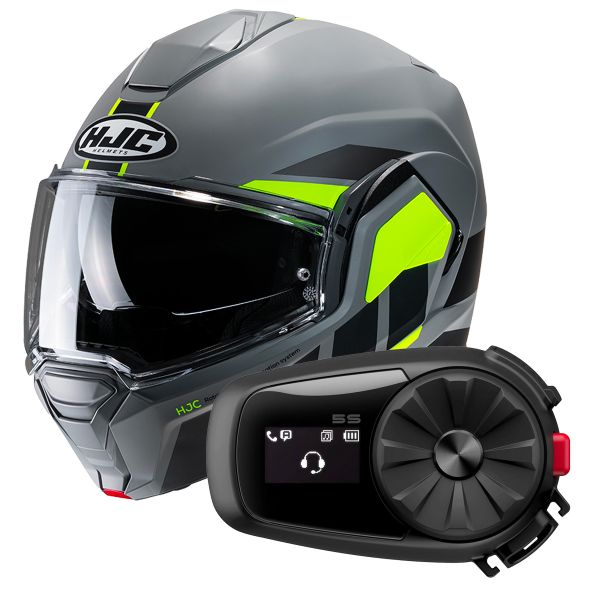 Flip Up HJC i100 Beis MC3HSF + Kit Bluetooth 5S Solo