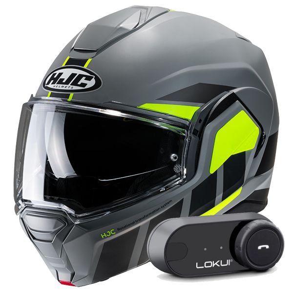Flip Up HJC i100 Beis MC3HSF + Kit Bluetooth Lokui K30