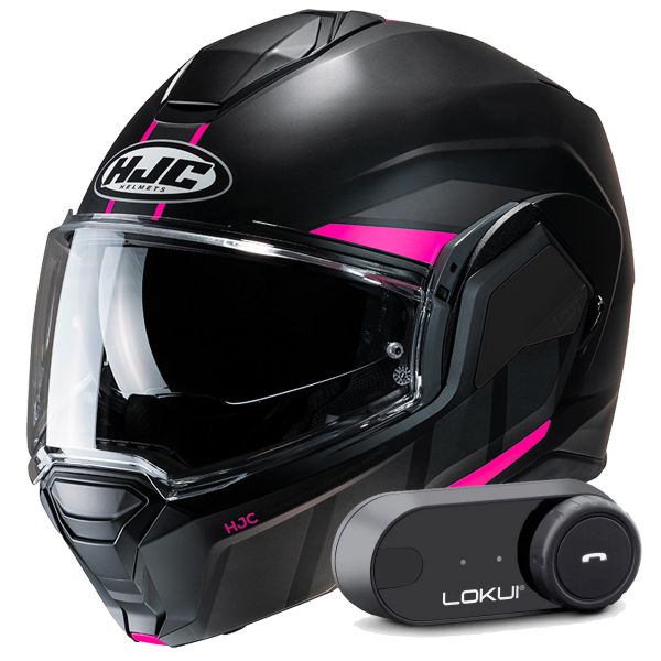 Flip Up HJC i100 Beis MC8SF + Kit Bluetooth Lokui K30
