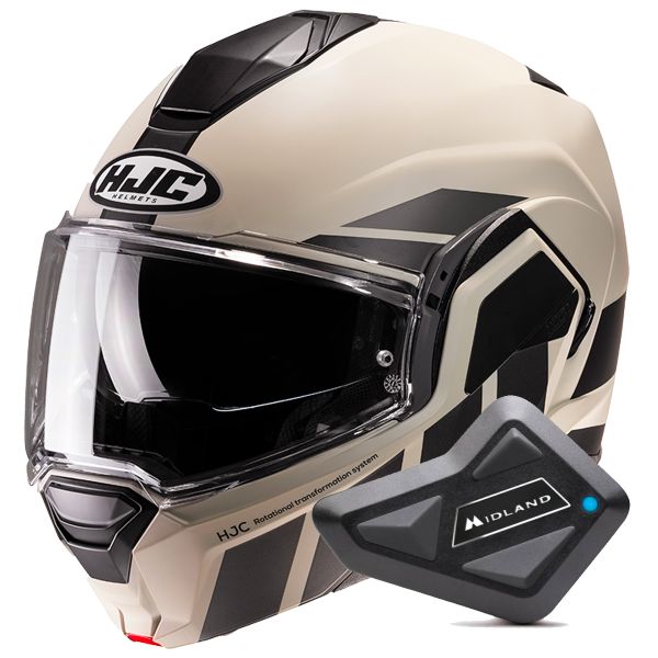 Flip Up HJC i100 Beis MC9SF + Kit Bluetooth BT Mini