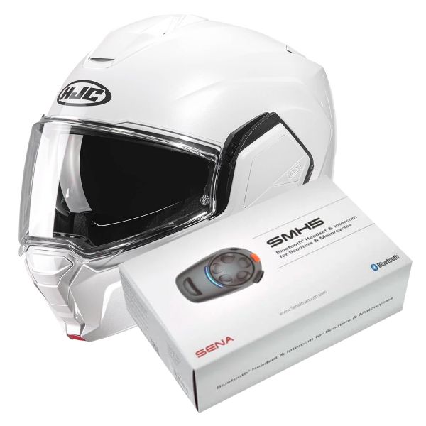 Flip Up HJC i100 Pearl White + Kit Bluetooth SMH5 Solo Flip Up HJC i100 Pearl White + Kit Bluetooth SMH5 Solo