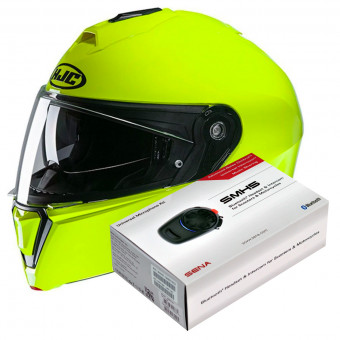Flip Up HJC I90 Fluo Green + Kit Bluetooth SMH5 Solo