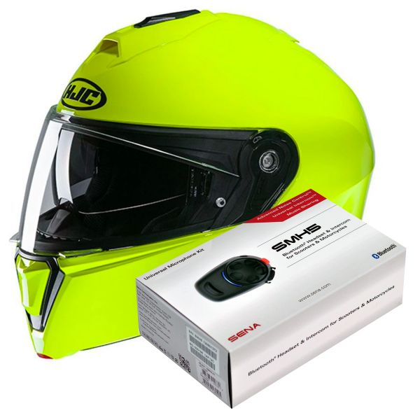 Pack Helmet + Systems HJC I90 Fluo Green + Bluetooth Kit SMH5 Solo iCasque.co.uk