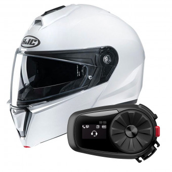 Flip Up HJC I90 White + Kit Bluetooth 5S Solo